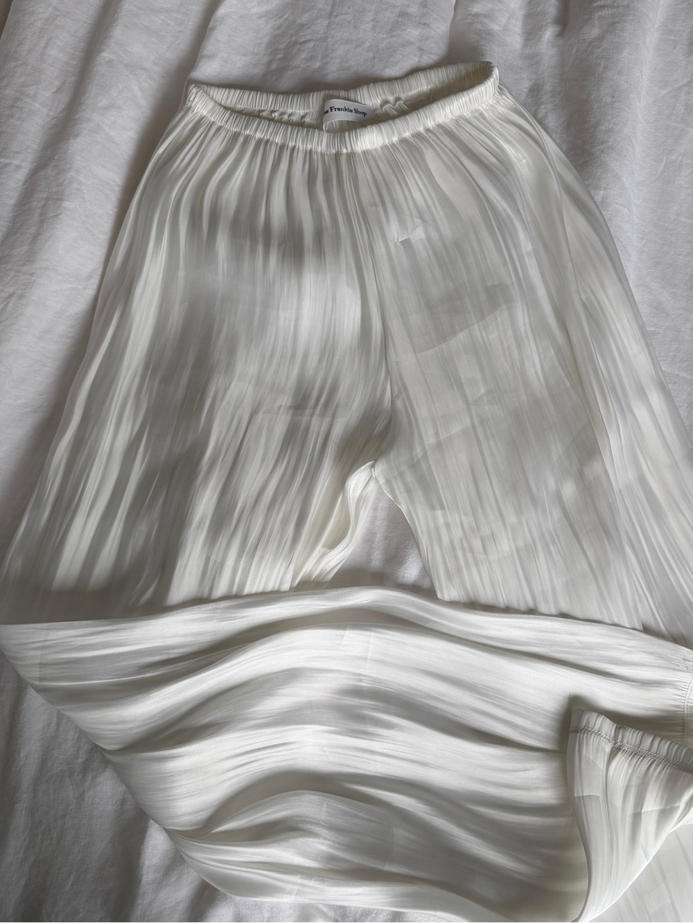Pleated wide leg satin sheer pants